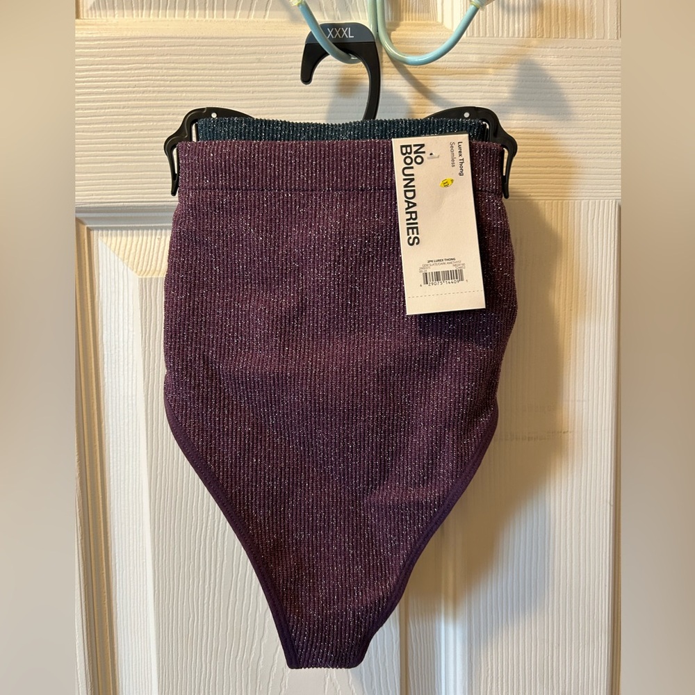 No Boundaries XXXL Sparkly Thong Panties Set of 2 Purple & Blue-Green NWT